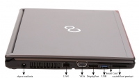 Fujitsu LifeBook E736 - porty i gniazda z lewej strony oraz czytnik Smart Card i czytnik linii papilarnych