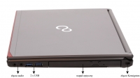 Fujitsu LifeBook E736 - porty i gniazda z prawej strony oraz zatoka modułowa