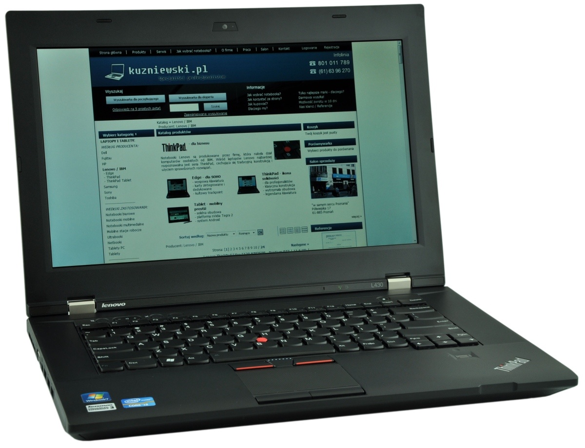 Lenovo ThinkPad laptop open to a Polish website on its screen.
