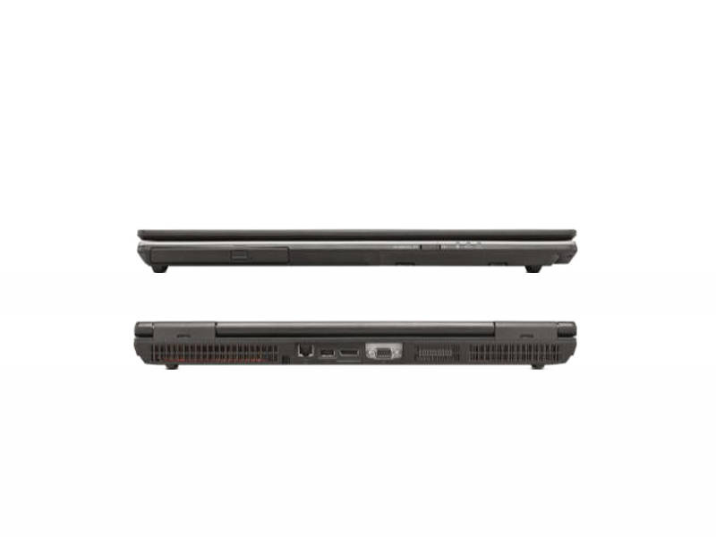 Fujitsu Celsius H920_1006_06 - lab-kuzniewski.pl - Testy laptopów, recenzje i porównania Two side views of a black laptop showing ports along the edges, including Ethernet, USB, HDMI, and vents.