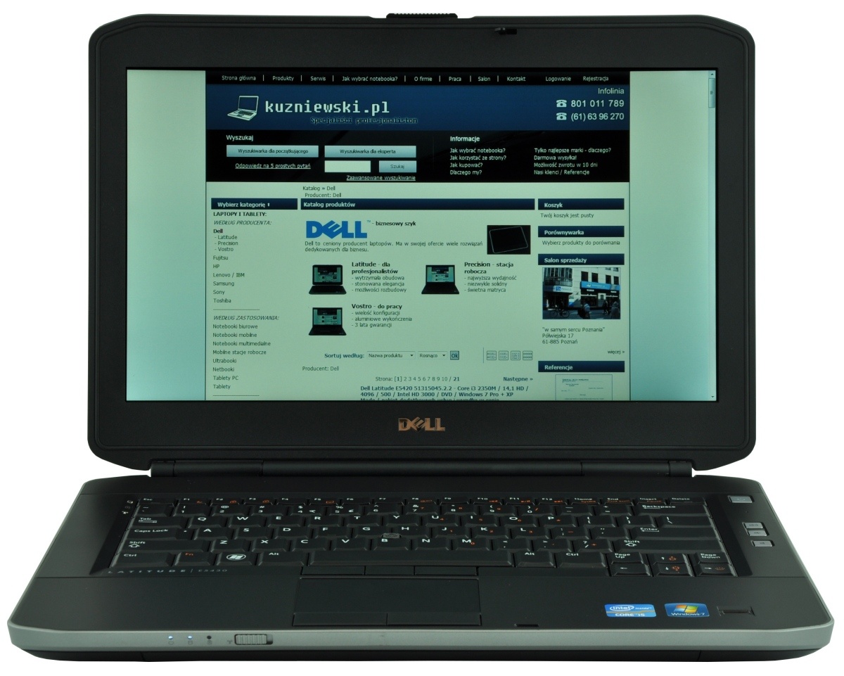 dell-latitude-e5430-5161_125268 - lab-kuzniewski.pl - Testy laptopów, recenzje i porównania Dell laptop open with a blue website displayed on the screen (frontal view).