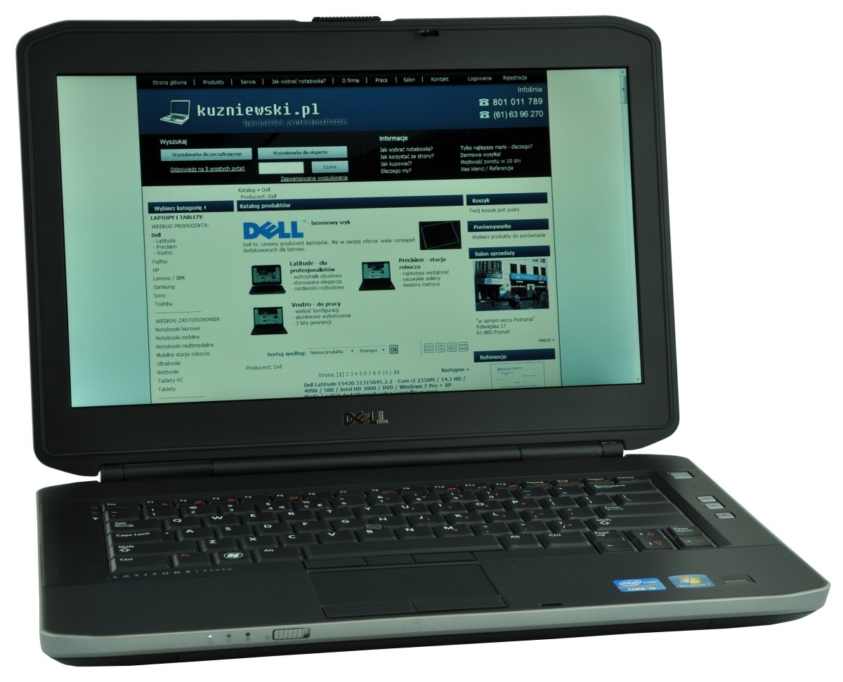 dell-latitude-e5430-5161_125270 - lab-kuzniewski.pl - Testy laptopów, recenzje i porównania Dell laptop open with a website page displayed on the screen, showing a blue header and multiple content blocks.