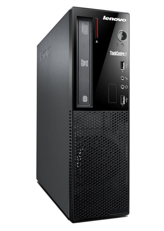 lenovo-thinkcentre-edge_124552 - lab-kuzniewski.pl - Testy laptopów, recenzje i porównania Lenovo ThinkCentre desktop tower front view, showing DVD drive and front USB ports on a black case.