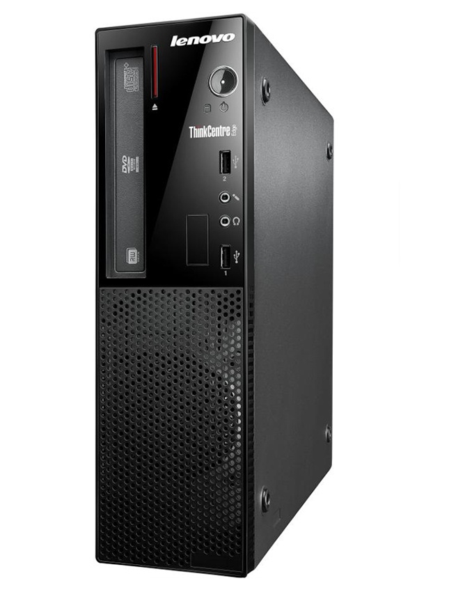 lenovo-thinkcentre-edge_124554 - lab-kuzniewski.pl - Testy laptopów, recenzje i porównania Lenovo ThinkCentre desktop tower front view with DVD drive and USB ports on a black panel, perforated lower venting area.