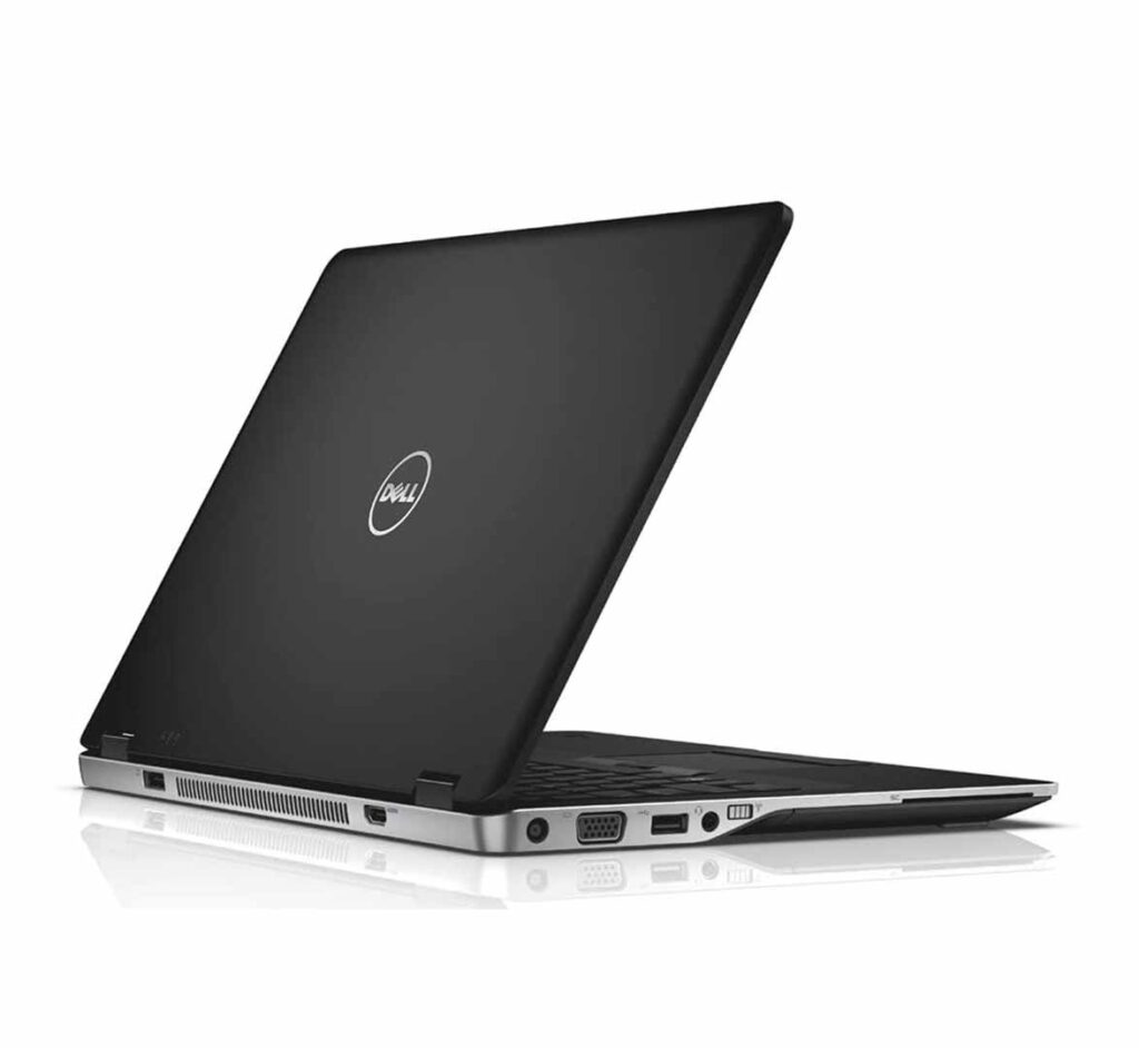 Dell Latitude 6430u_1706_02 - lab-kuzniewski.pl - Testy laptopów, recenzje i porównania Dell laptop open and angled, rear-right view, black lid with Dell logo, silver hinges/base