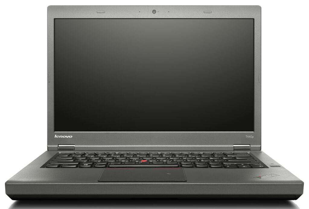 Lenovo-ThinkPad-T440p_1906_01 - lab-kuzniewski.pl - Testy laptopów, recenzje i porównania Open Lenovo ThinkPad laptop with dark screen, gray chassis, and black keyboard (ThinkPad T440p).