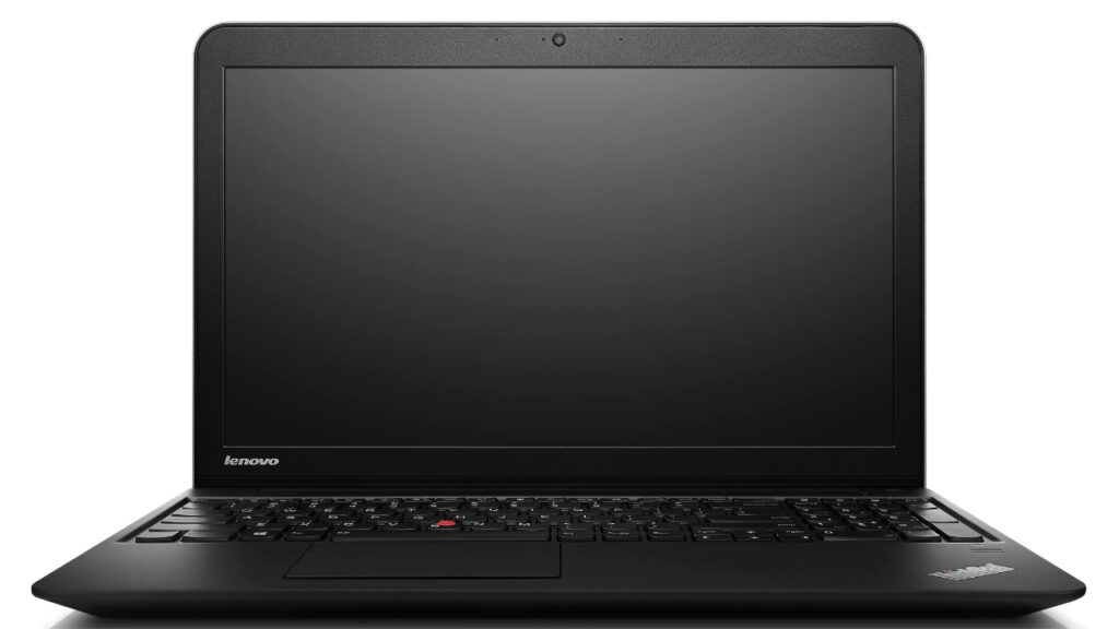 lenovo_thinkpad_s531_1706_01 - lab-kuzniewski.pl - Testy laptopów, recenzje i porównania Front view of a black Lenovo laptop open to the screen, keyboard and touchpad visible, screen off/black scene.