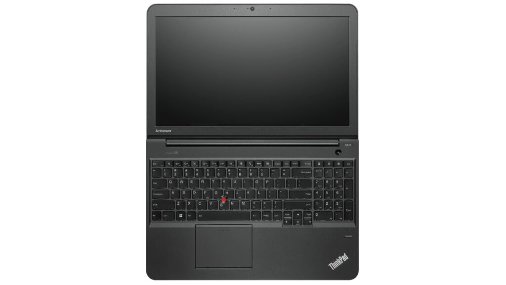 lenovo_thinkpad_s531_1706_03 - lab-kuzniewski.pl - Testy laptopów, recenzje i porównania Open black Lenovo ThinkPad laptop viewed from above, screen off and red TrackPoint in the keyboard center.