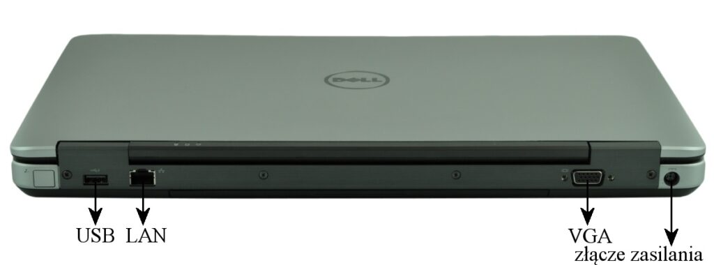 dell-latitude-e6540-5197_125189 - lab-kuzniewski.pl - Testy laptopów, recenzje i porównania Closed Dell laptop showing left-side USB and LAN ports and right-side VGA port with power connector