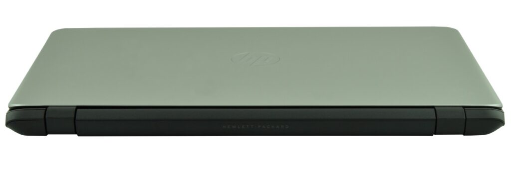 hp-350-g1-f7y53ea-core-i_127429 - lab-kuzniewski.pl - Testy laptopów, recenzje i porównania Closed HP laptop with a matte green lid and black hinge; HP logo centered on the top cover.
