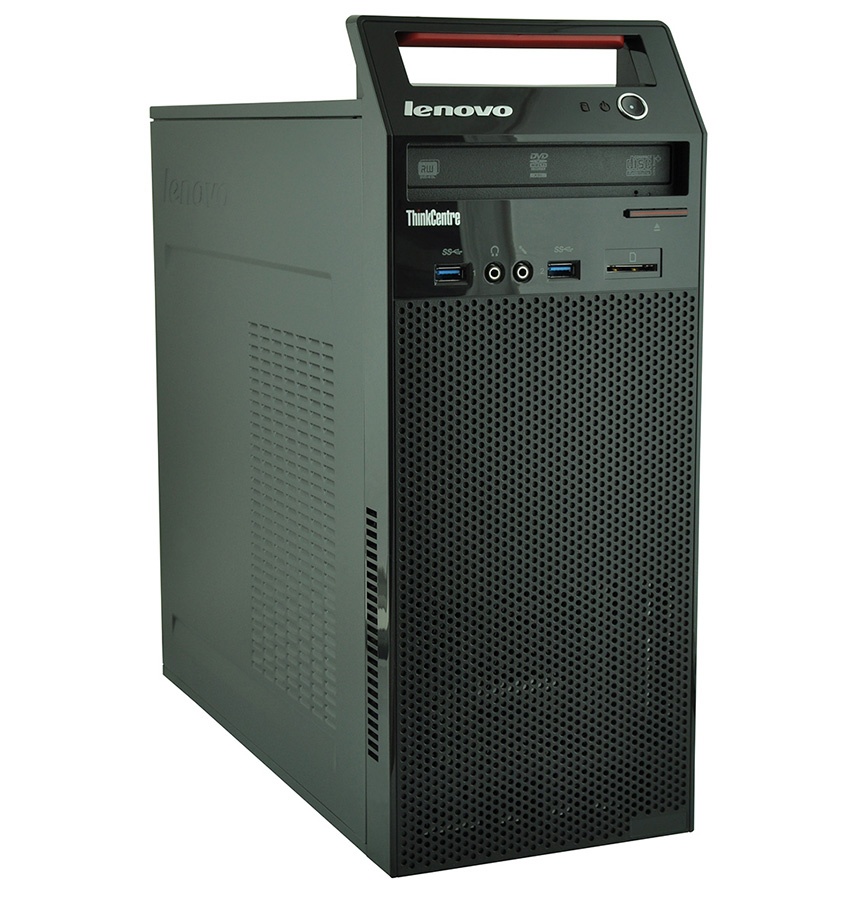lenovo-thinkcentre-e93-1_126777 - lab-kuzniewski.pl - Testy laptopów, recenzje i porównania Lenovo ThinkCentre desktop tower with front USB ports, DVD drive, and perforated front panel for cooling.