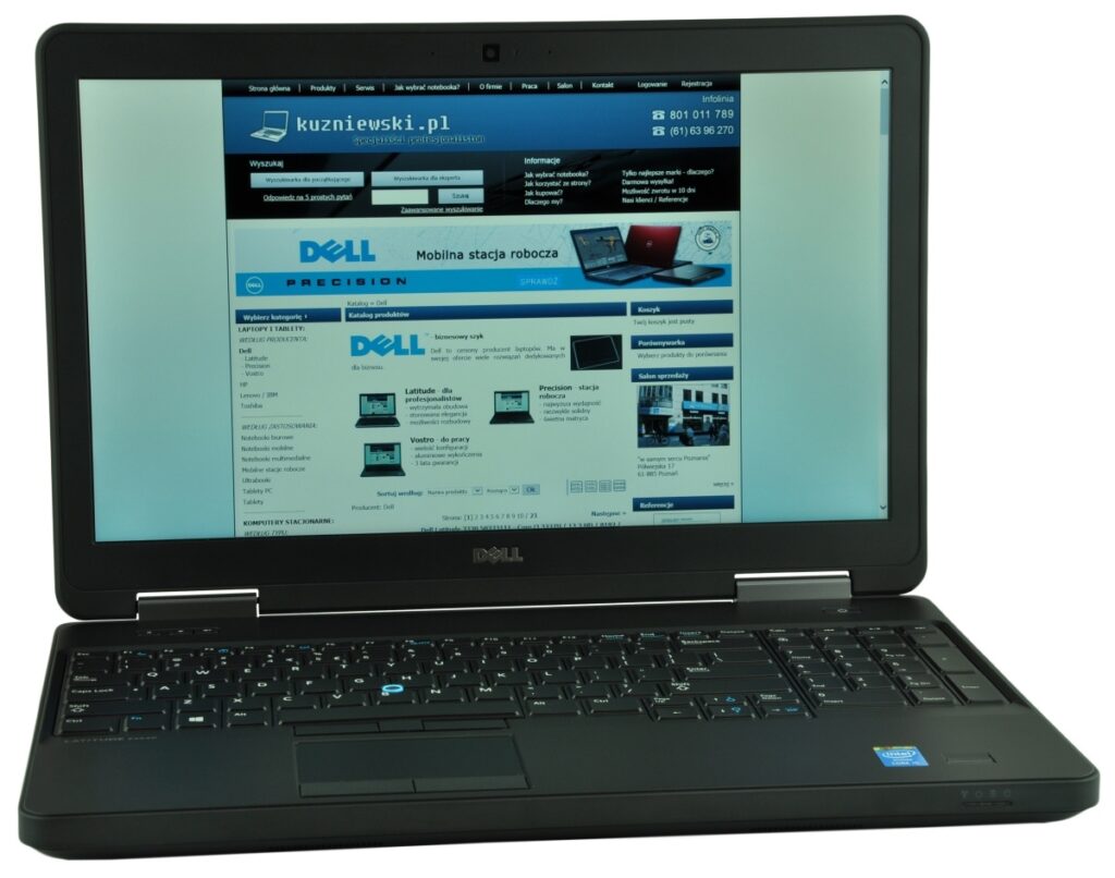 dell-latitude-e5540-5197_125698 - lab-kuzniewski.pl - Testy laptopów, recenzje i porównania Dell laptop displaying a Polish tech site Kuzniewski.pl on its screen.