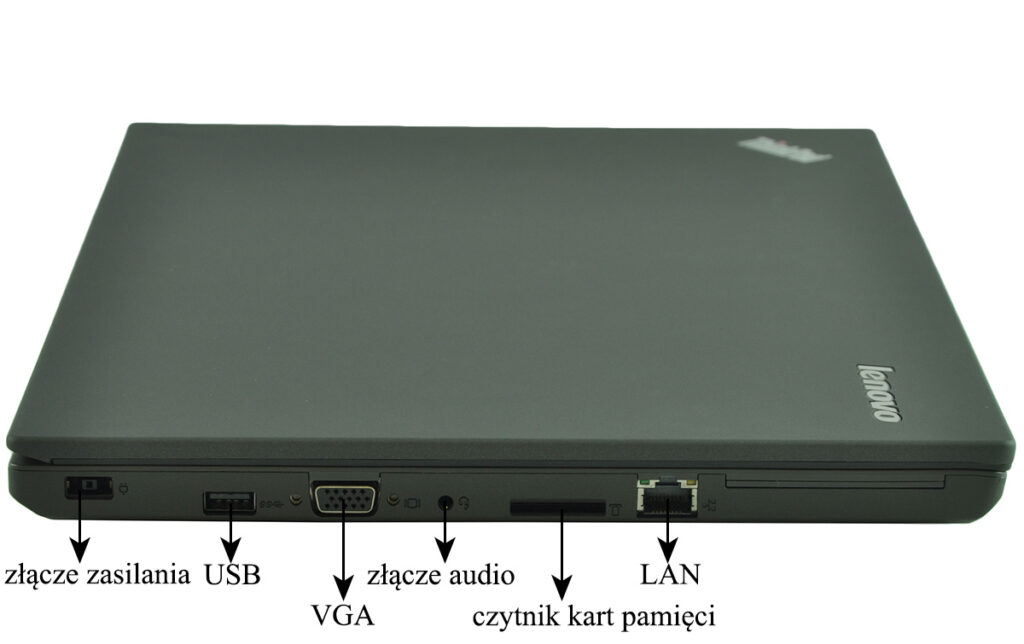laptop-lenovo-thinkpad-t550-13 - lab-kuzniewski.pl - Testy laptopów, recenzje i porównania Laptop Lenovo, boczny panel złącza: zasilanie, USB, VGA, audio, czytnik kart pamięci i LAN.