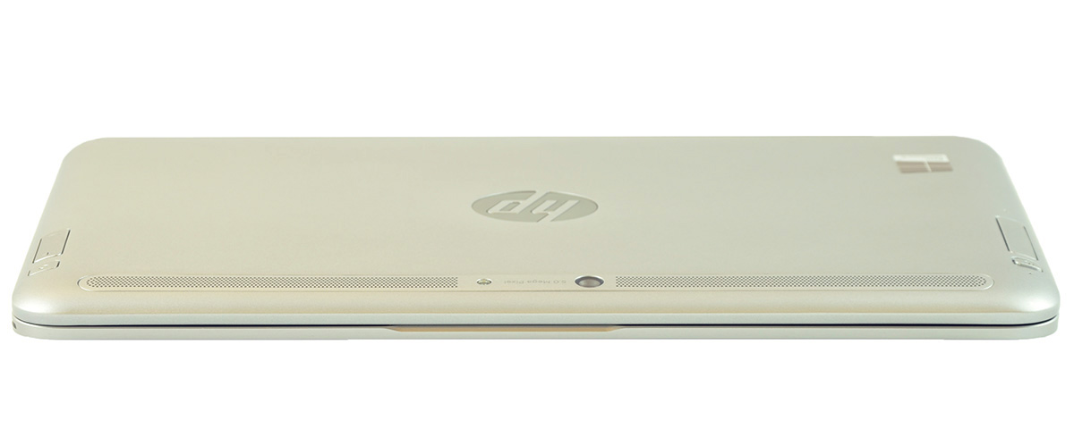 Closed silver HP laptop viewed from the back on a white background, logo centered on the lid.