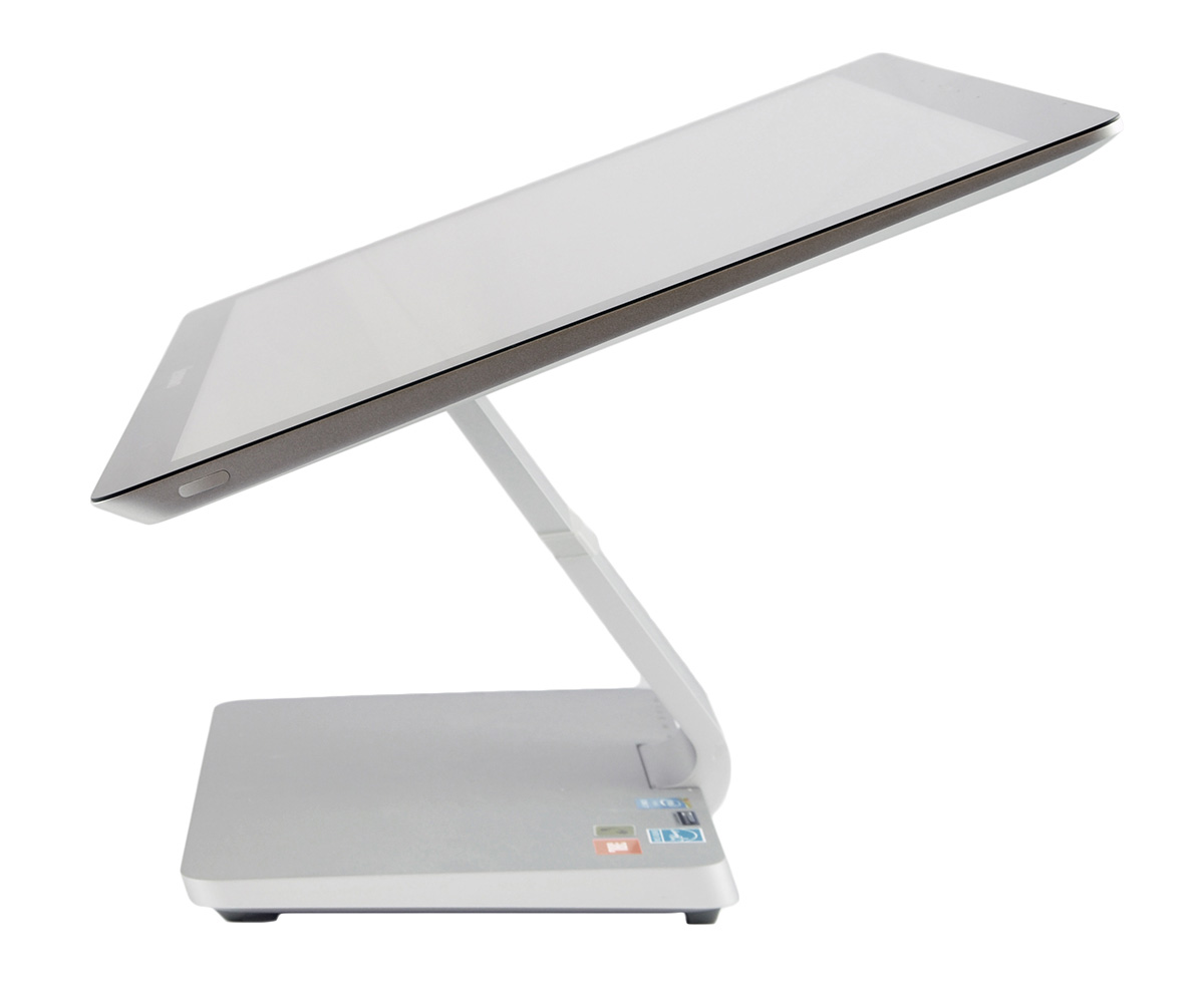 lenovo-a540-f0an0029pb-c_132542 - lab-kuzniewski.pl - Testy laptopów, recenzje i porównania White adjustable laptop stand with tilting tray and base for elevated typing posture.