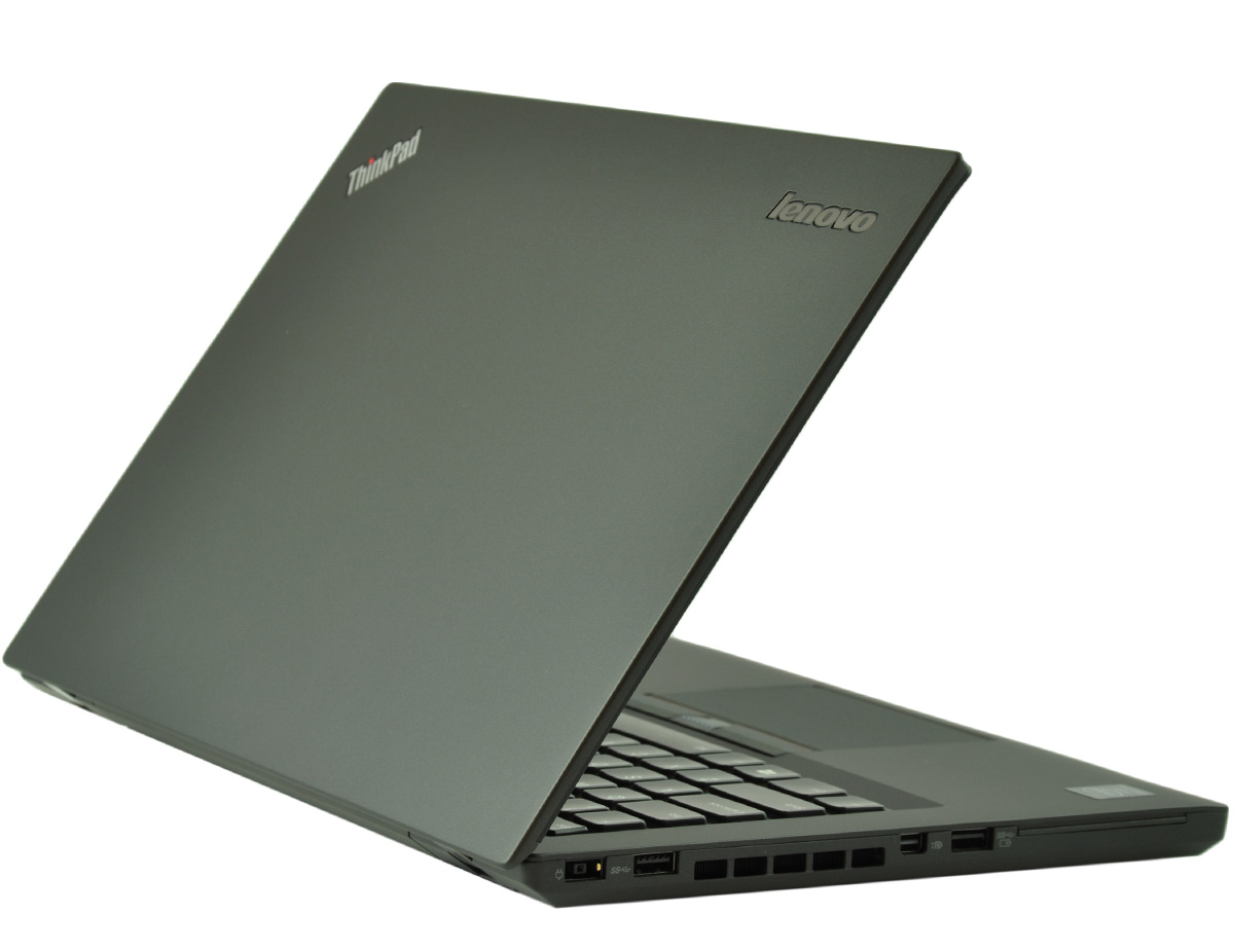laptop-lenovo-thinkpad-t450s-4 - lab-kuzniewski.pl - Testy laptopów, recenzje i porównania Gray Lenovo ThinkPad laptop, lid slightly open showing the keyboard edge and ports