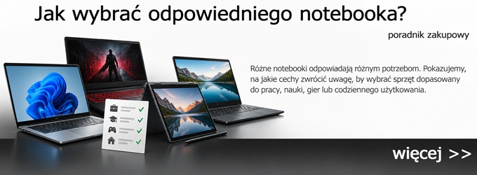 wybor_laptopa_poradnik_2019_lab - lab-kuzniewski.pl - Testy laptopów, recenzje i porównania Group of laptops with a checklist for choosing the right notebook; Polish buying guide banner.