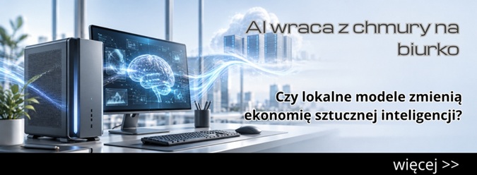 AI_from_cloud_to_desk_2509_lab_main_v2 - lab-kuzniewski.pl - Testy laptopów, recenzje i porównania Polish ad banner showing a desktop computer setup with glowing AI brain graphics and text about local AI models.