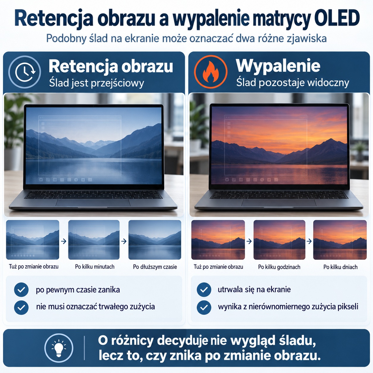 Retencja obrazu i trwałe wypalenie matrycy OLED – różnice