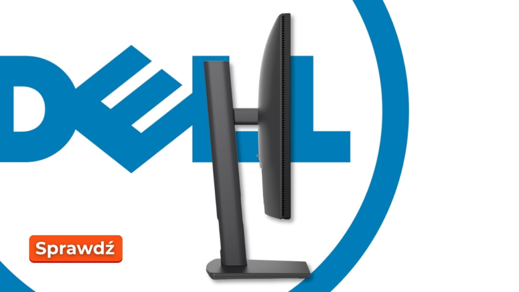 Dell logo in blue with a two-monitor desktop setup; orange 'Sprawdź' button in the bottom-left.